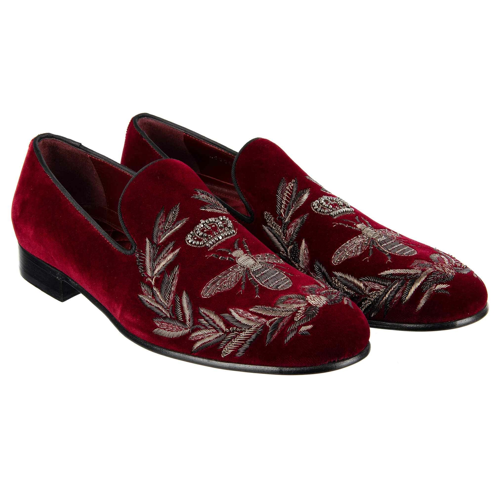 

Dolce - Gabbana Бархатные лоферы Milano With Bee Crown Gun Metal Red 08605, Красный