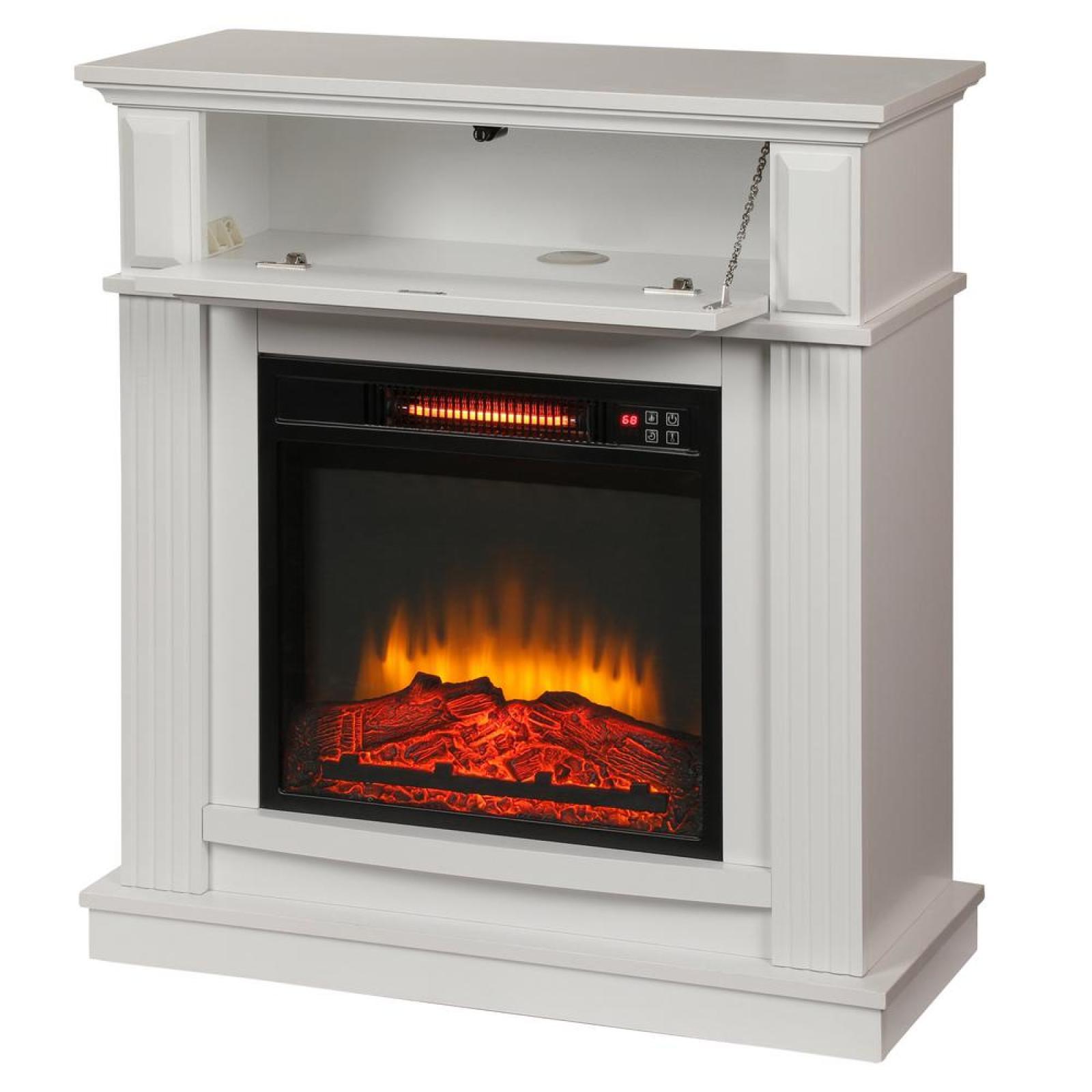 White Infrared Electric Fireplace Heater Mantel TV Stand Media Cent LED
