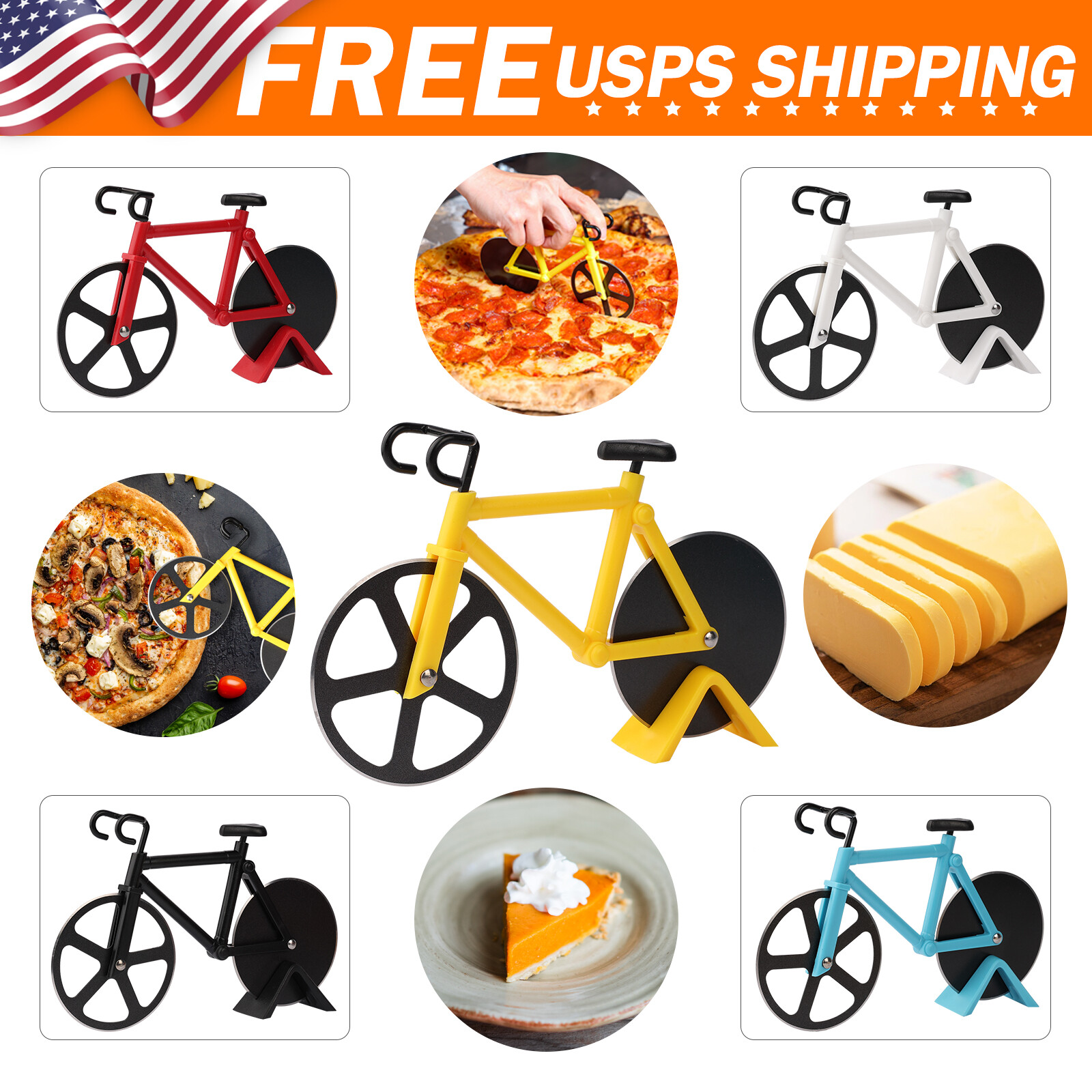 Pizza Cutter Wheel Dual Stainless Steel Non-stick Pizza Slicer W/ Stand