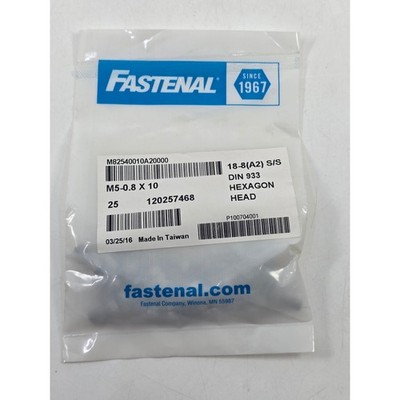 Fastenal M5-0.8 x 10 Hex Head Cap Screws 18-8 Stainless Steel DIN 933 25pk