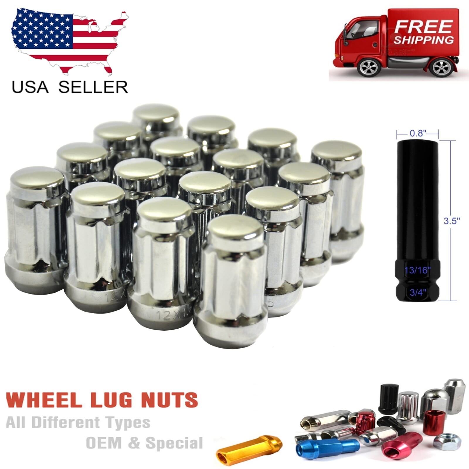 24Pc Chrome 1.4" Tall 12x1.5 Tuner Spline Lug Nut+Key Toyota