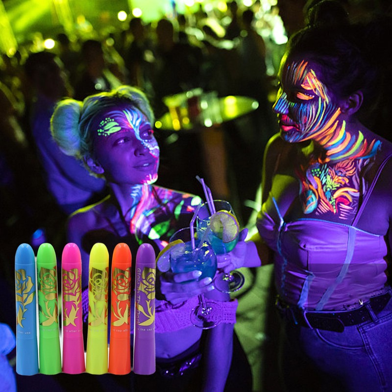 6 Colors Glow in the Dark Face Body Paint Glow Sticks Markers Makeup Face Paint