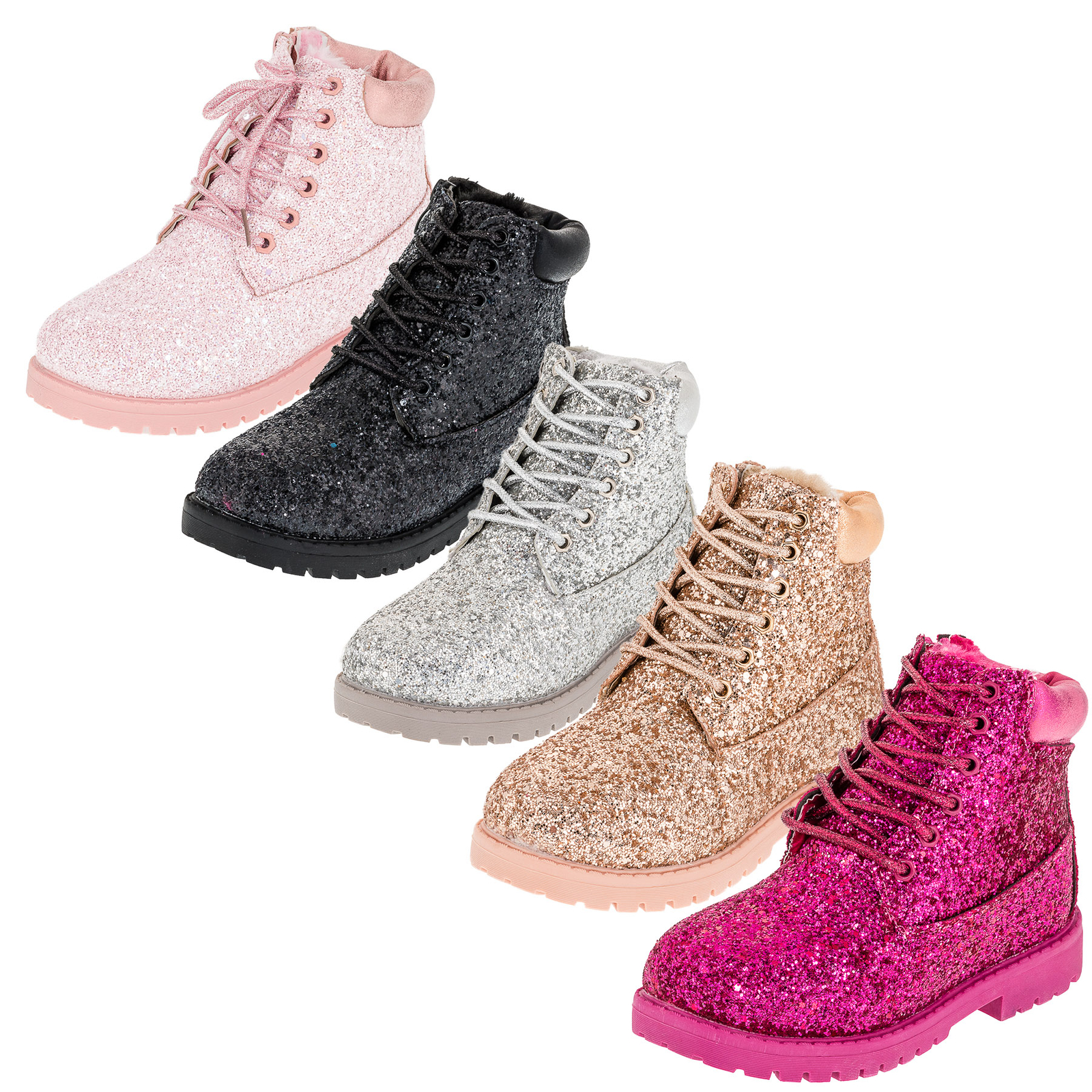 Details zu Classic Boots gefütterte Mädchen Stiefel Glitzer Reißverschluss Schnürsenkel CLASSIC BOOTS GEFÜTTERTE Mädchen Stiefel Glitzer