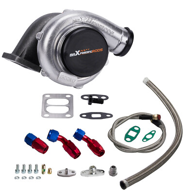 Oil Line Kit + T70 Universal Turbo for 1.8L-3.0L Engine Turbocharger Oil Cooled