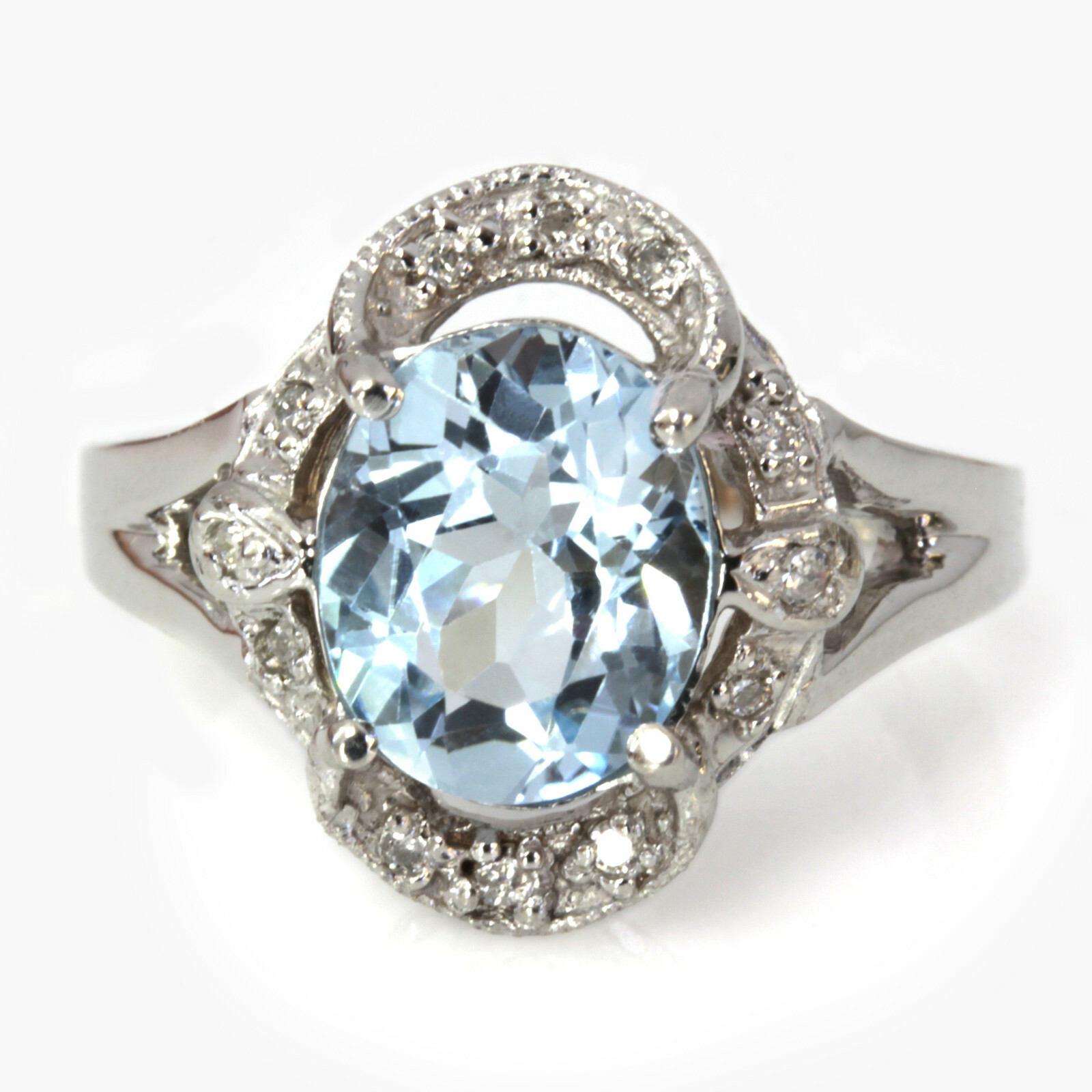 Pre-owned Jewelry By Arsa 3.4 Ctw Natural Blue Aquamarine & Diamond Solid 14k White Gold Cocktail Ring In G-h