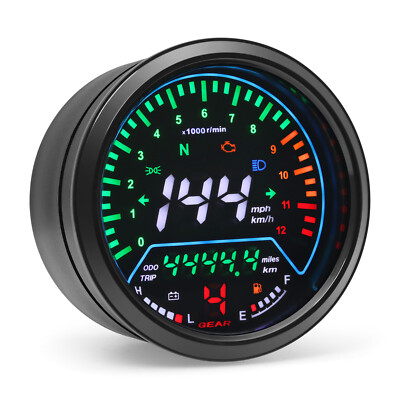 12V LCD Digital Motorcycle Speedometer Odometer Tachometer Gauge Fuel Meter Volt