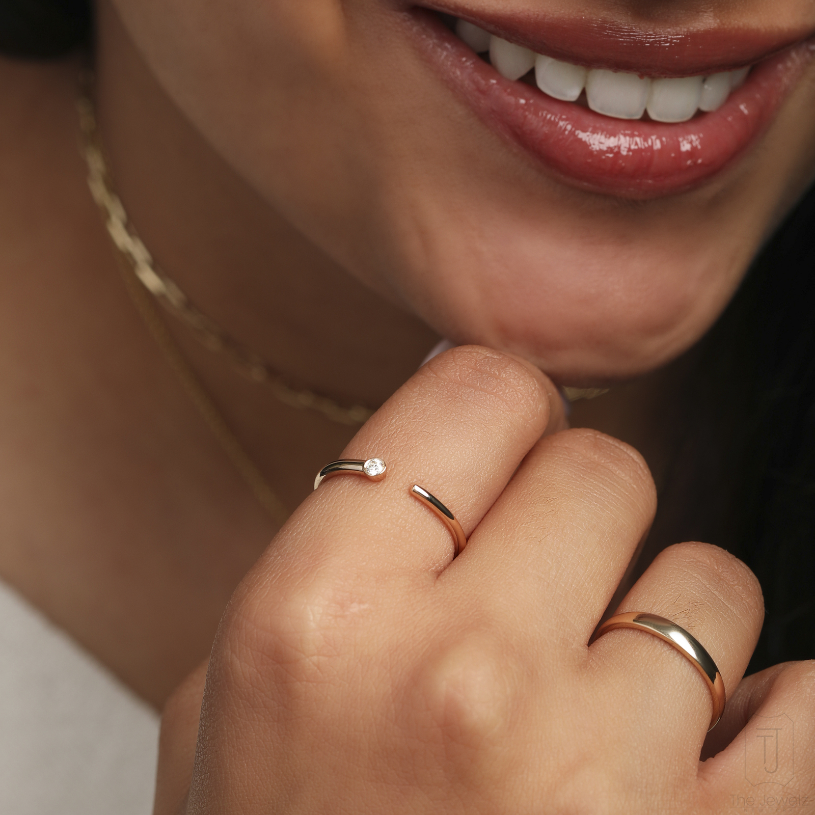 Natural VS/F-G Diamond 14K Gold  Open Cuff Minimal Stack  Ring- The Jewelz