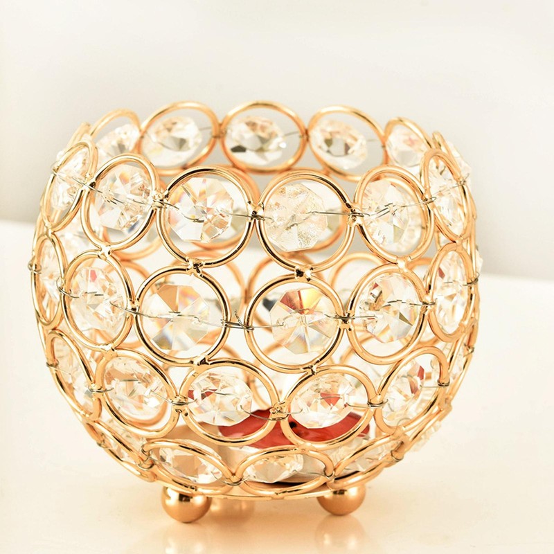 Gold Crystal Bowl Tea Light Candle Holders Table Decor