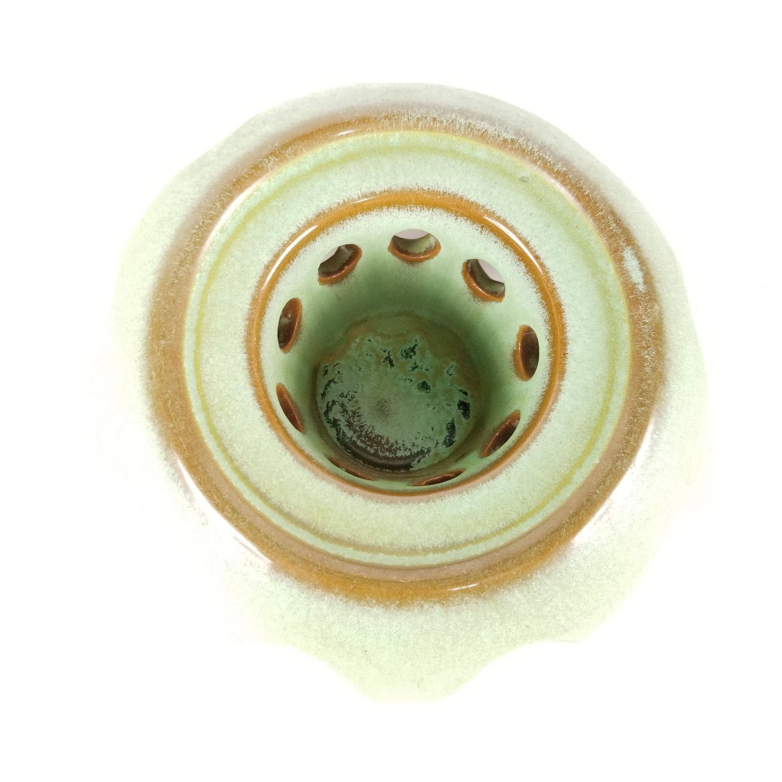 Vintage Frankoma Pottery 82W Green and Brown Warming Stand Candle Carafe Holder