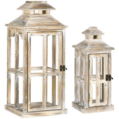 2 Pack 28''/20'' Large Rustic Wooden Lantern Decorations Indoor Outdoor Home Decor