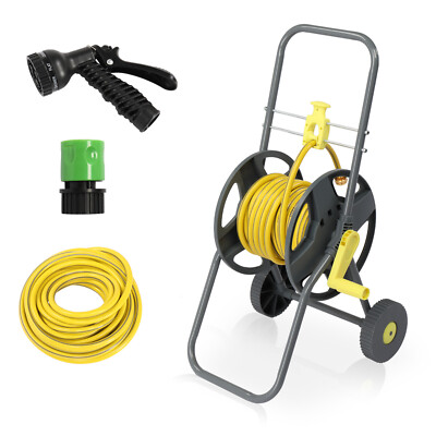 Outdoor Water Hose Reel with Wheels, 6.5ft Hose and Spray No