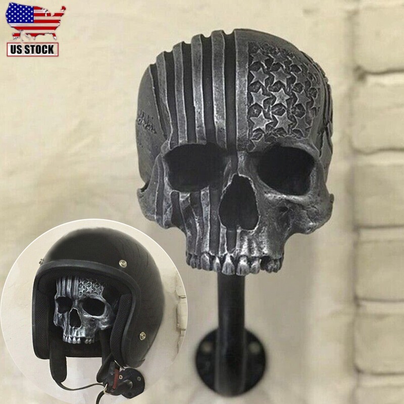 Motorcycle Skull Helmet Holder Office Decoration Wall Mount Rack & Jacket Hanger