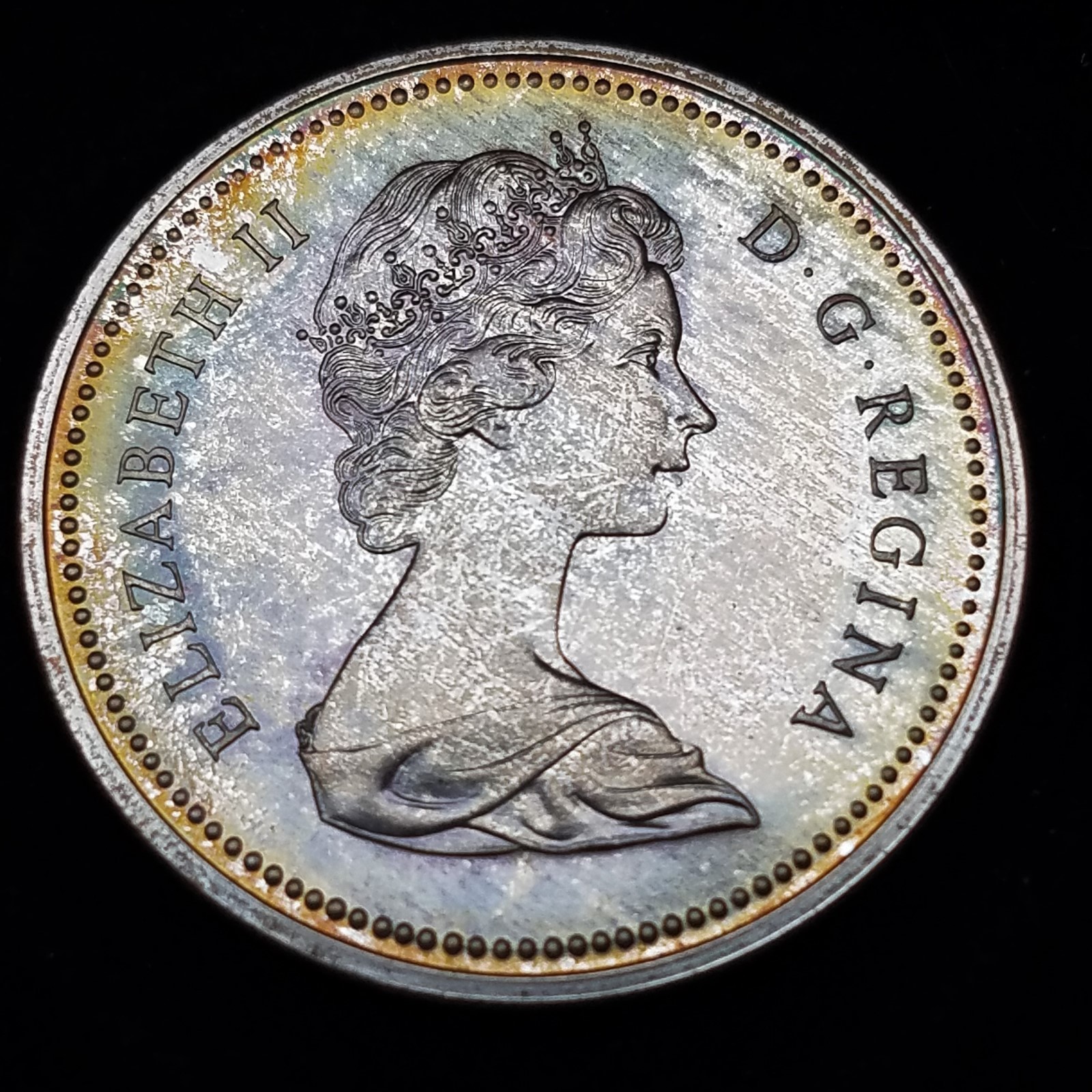 GREAT TONING 1971 GEM PROOF LIKE CANADIAN SILVER $1 ,-TONED C100703