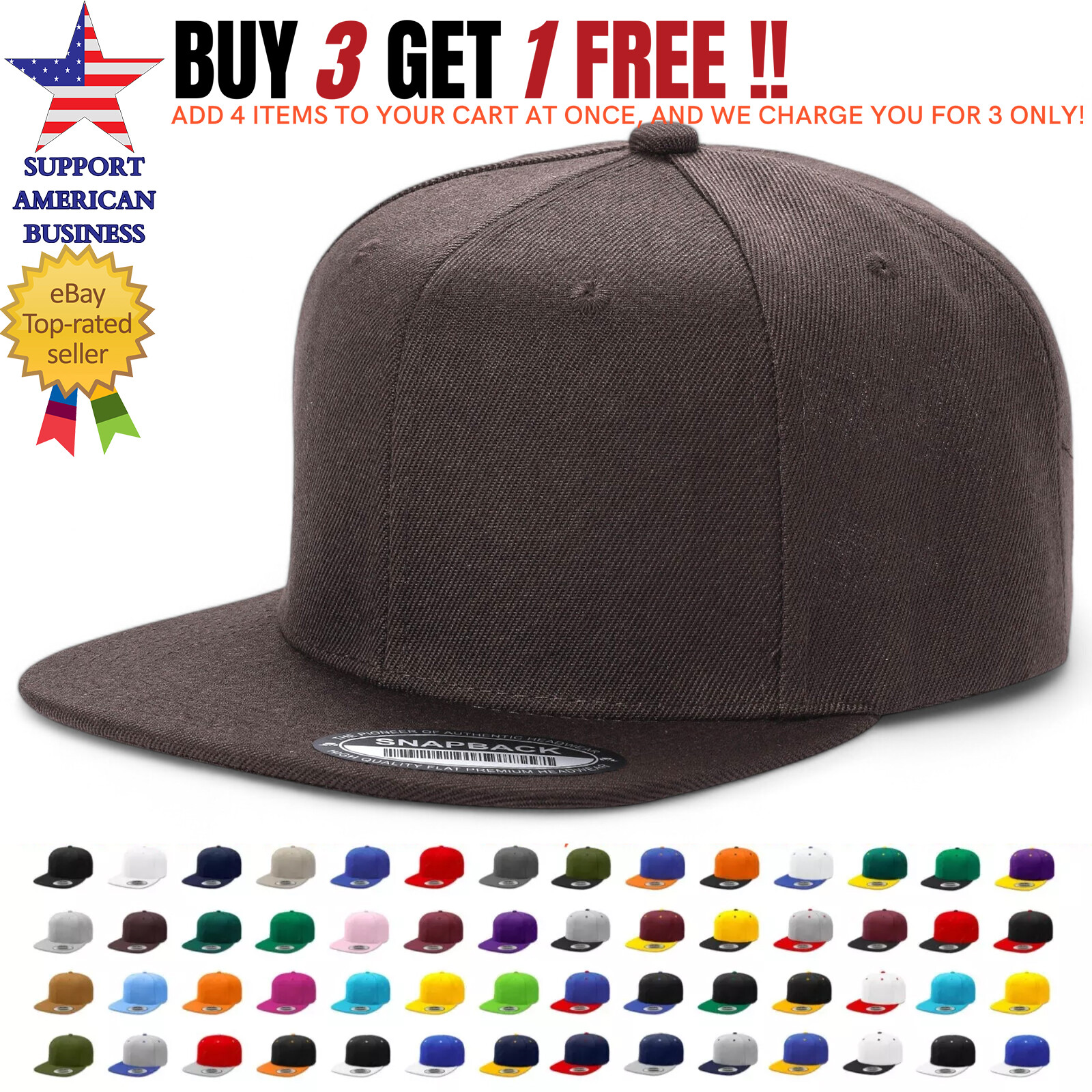 Baseball Cap Snapback Adjustable Flat Trucker Solid Plain Blank Mens Hip Hop Hat