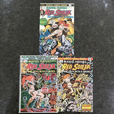 Marvel Feature #1 - 3 Red Sonja Key Issue First 1st Solo Series 1975