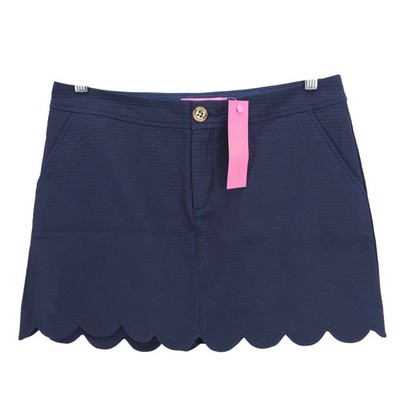 NWT LILLY PULITZER Colette Skort True Navy Blue Scalloped Textured Lined Size 6