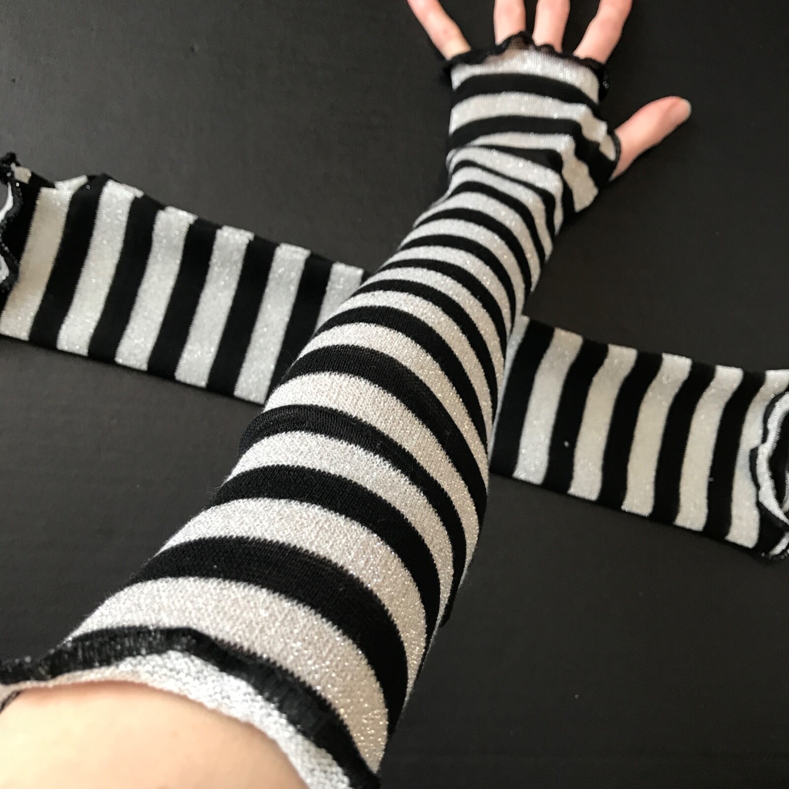 Glitter Striped Arm Warmers Black Armwarmers Silver Gloves G