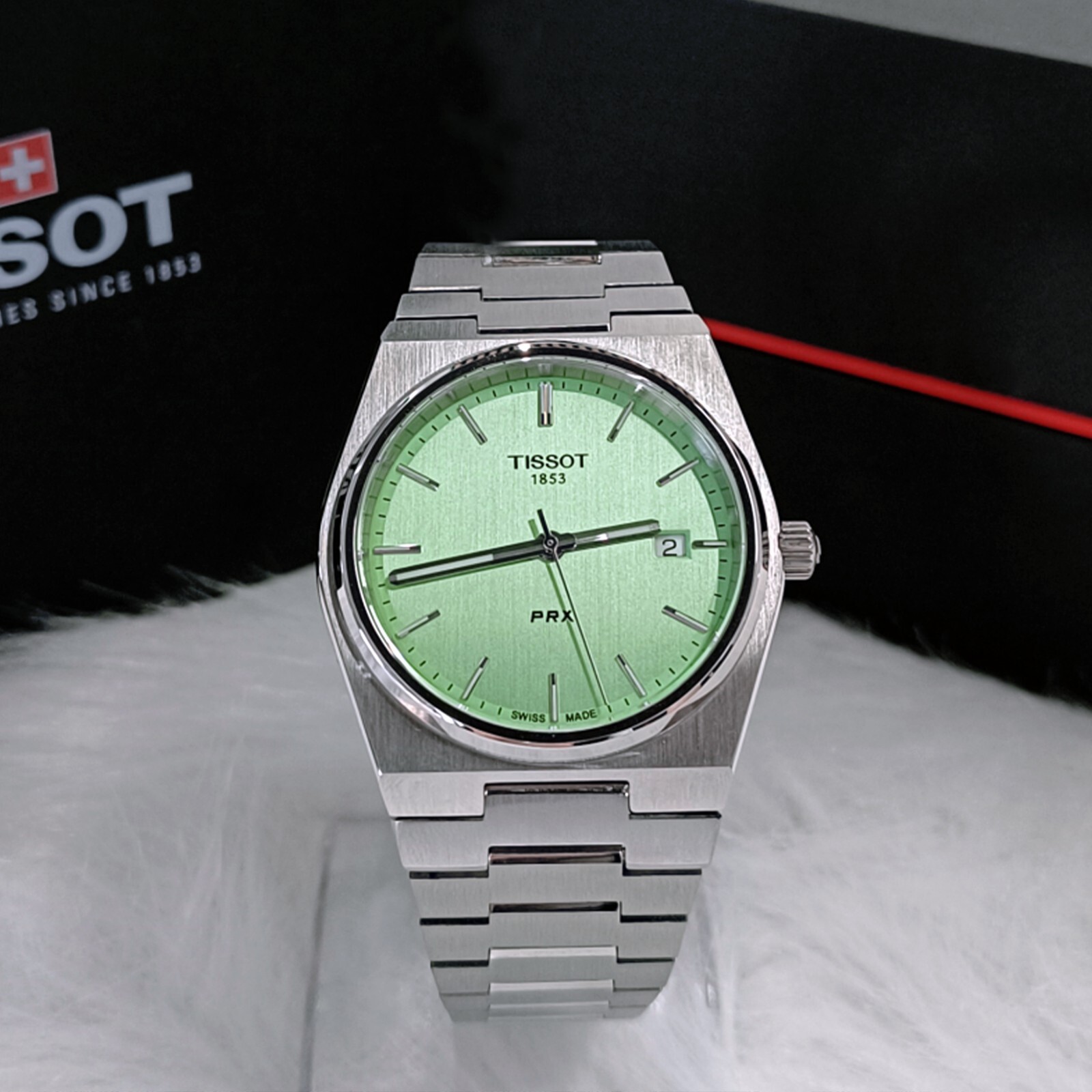 Pre-owned Tissot Men  Classic Prx/316l Mint Green Quartz Watch T137.410.11.091.01 (40mm)