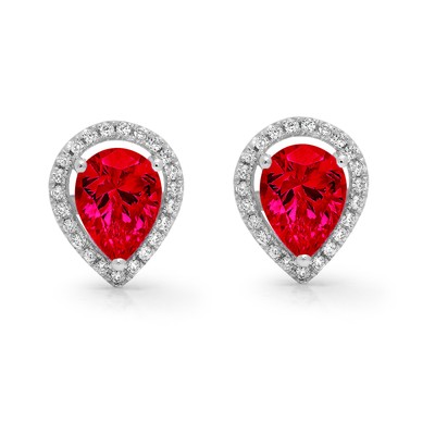 Pre-owned Pucci 2.52ct Pear Round Cut Halo Red Simulated Ruby Stud Earrings Solid 14k White Gold