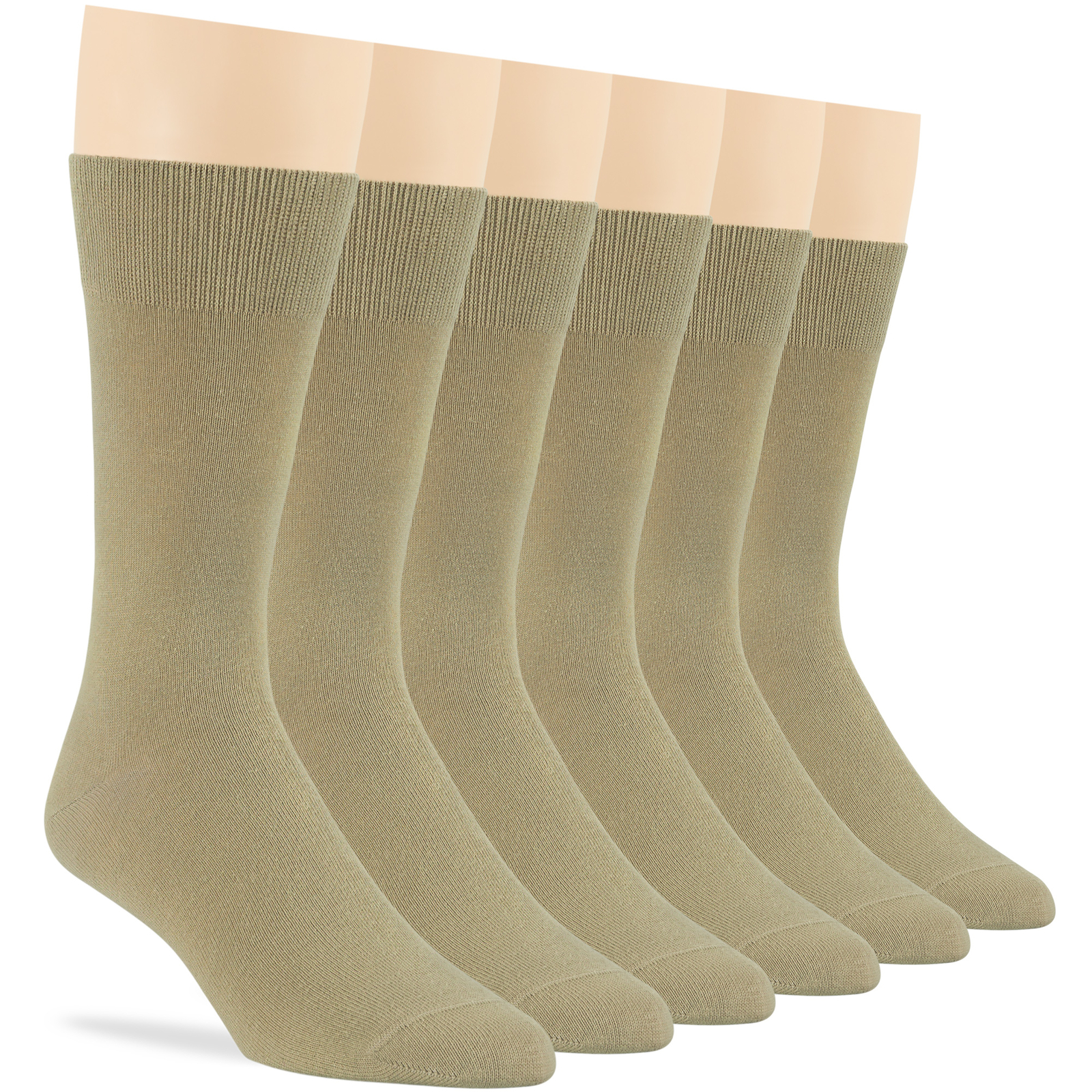 Men's Cotton 6 Pack Dress Business Comfy Big &Tall Crew Socks XLarge 13-15 Khaki - Picture 5 of 6
