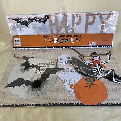 NEW SEALED 2 Party Garlands: 1 says HAPPY HALLOWEEN, 1 is 8 ft With 8 Pennants