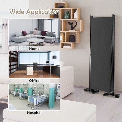 6-Panel Folding Room Divider 6FT Rolling Privacy Screen w/ Lockable Wheels Grey