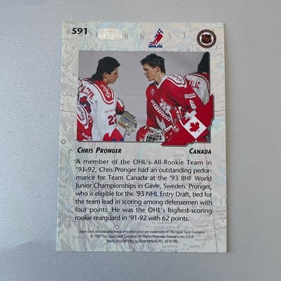 1992 Upper Deck Hockey #591 Chris Pronger RC World Juniors
