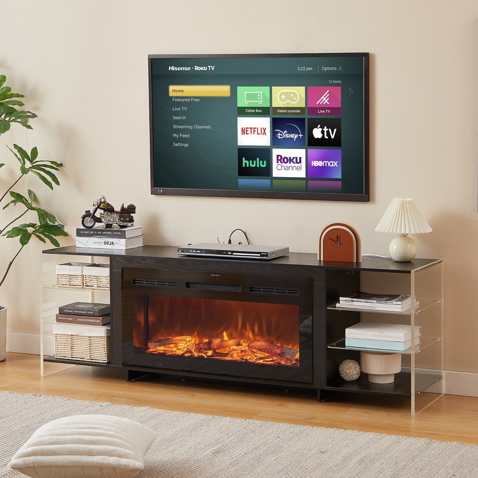 With Fireplace With Power Port Led Display Media Entertainme