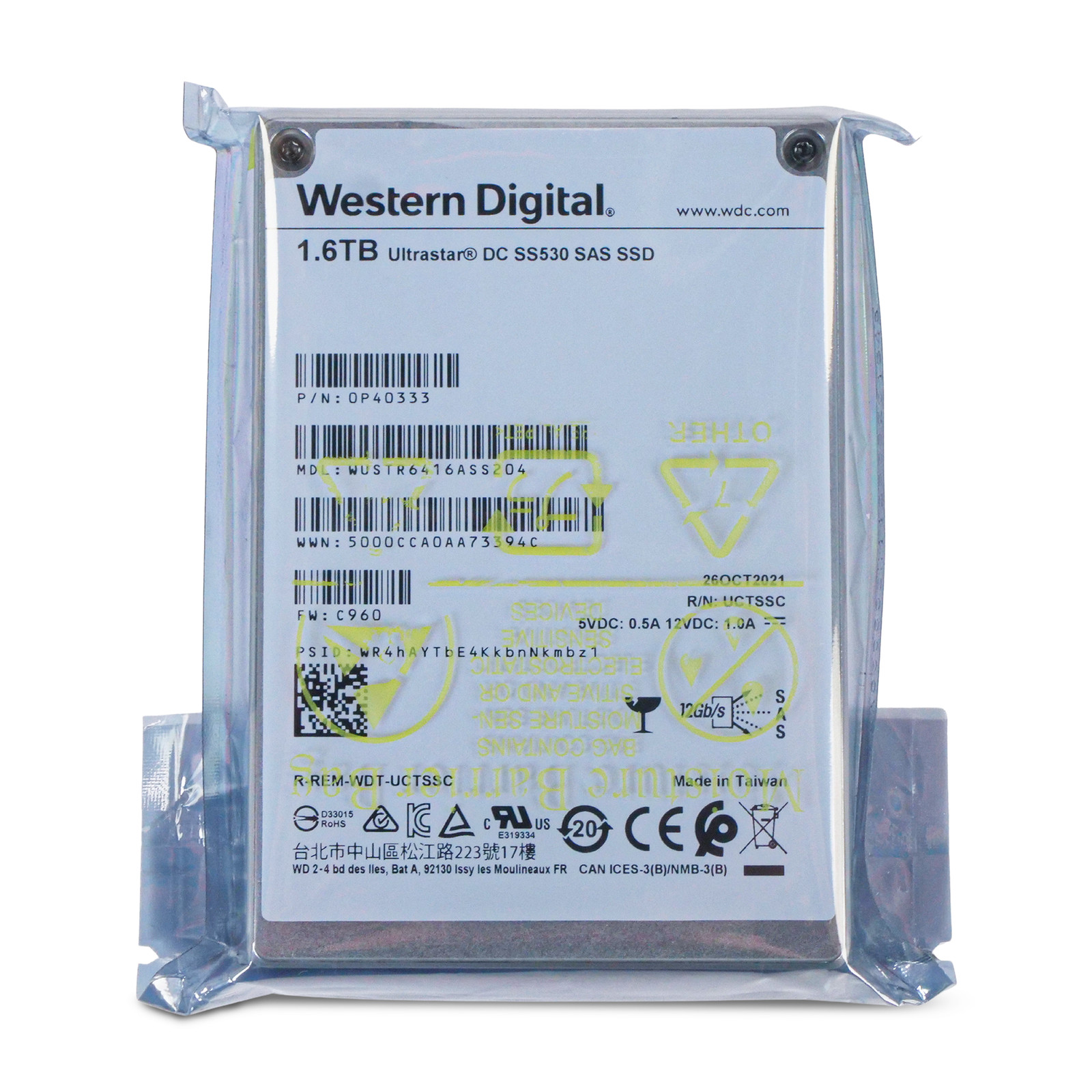 WD DC SS530 1.6TB WUSTR6416ASS204 0P40333 SAS 12Gb/s 3D TLC 3 DWPD 2.5" SSD