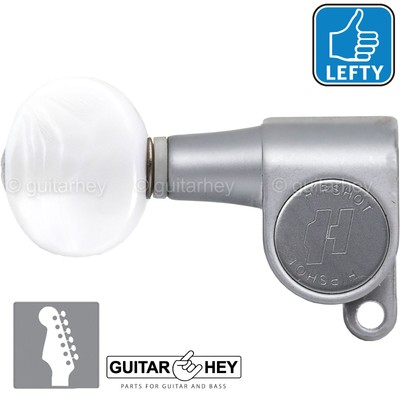 Hipshot Classic Mini Tuners LEFTY 6 in line STAGGERED Small OVAL PEARL - SATIN