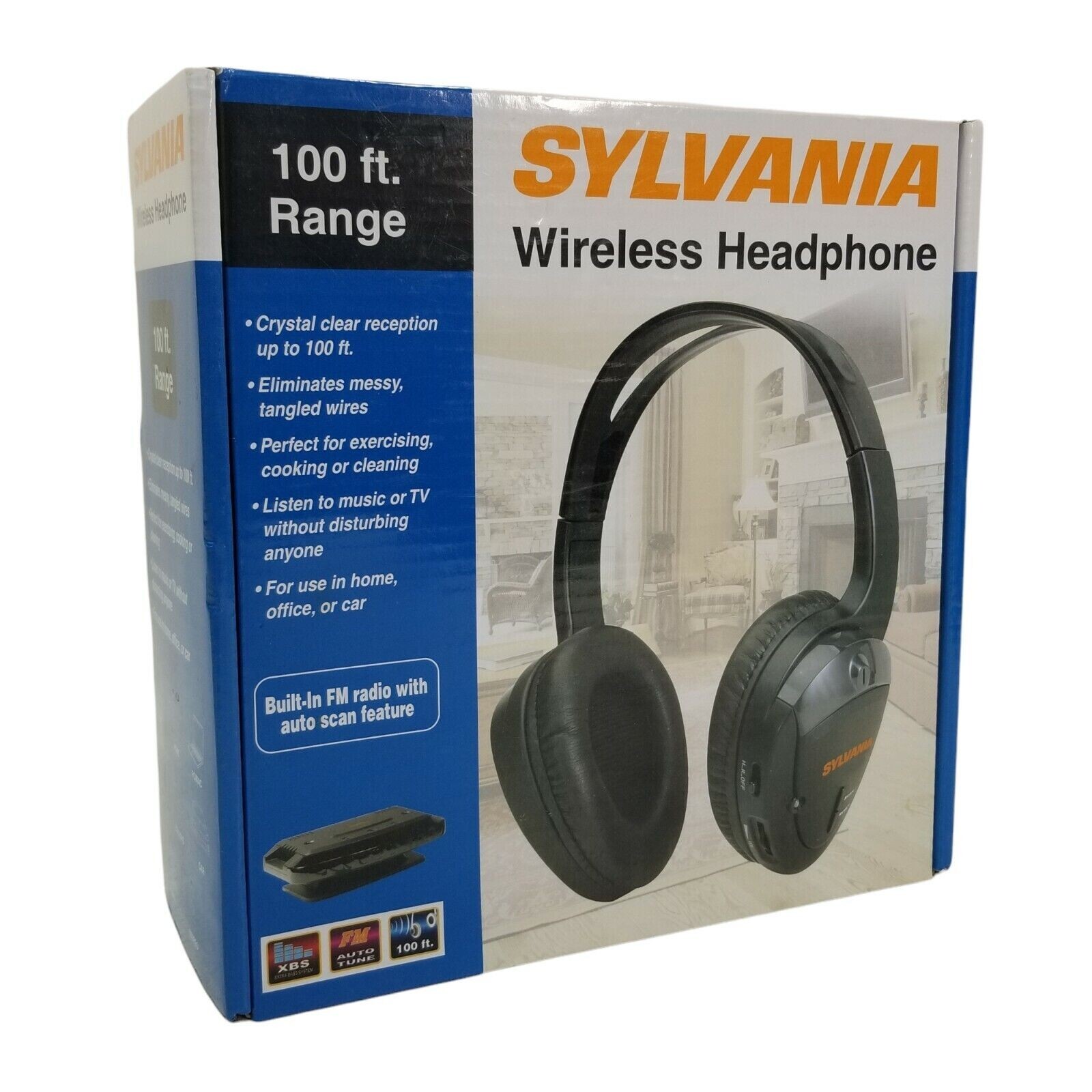 Sylvania SYL-WH930GB Wireless Headphones FM Radio 100 Ft