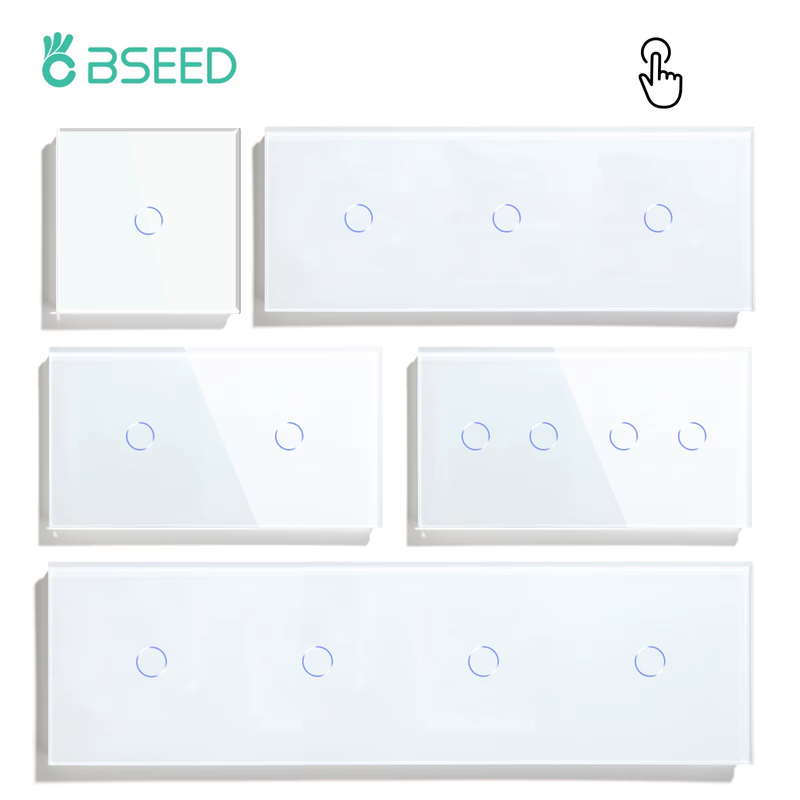 Touch Switches 1/2/3Gang 1Way Wall Light Switches Blue LED Backlight Glass Senso