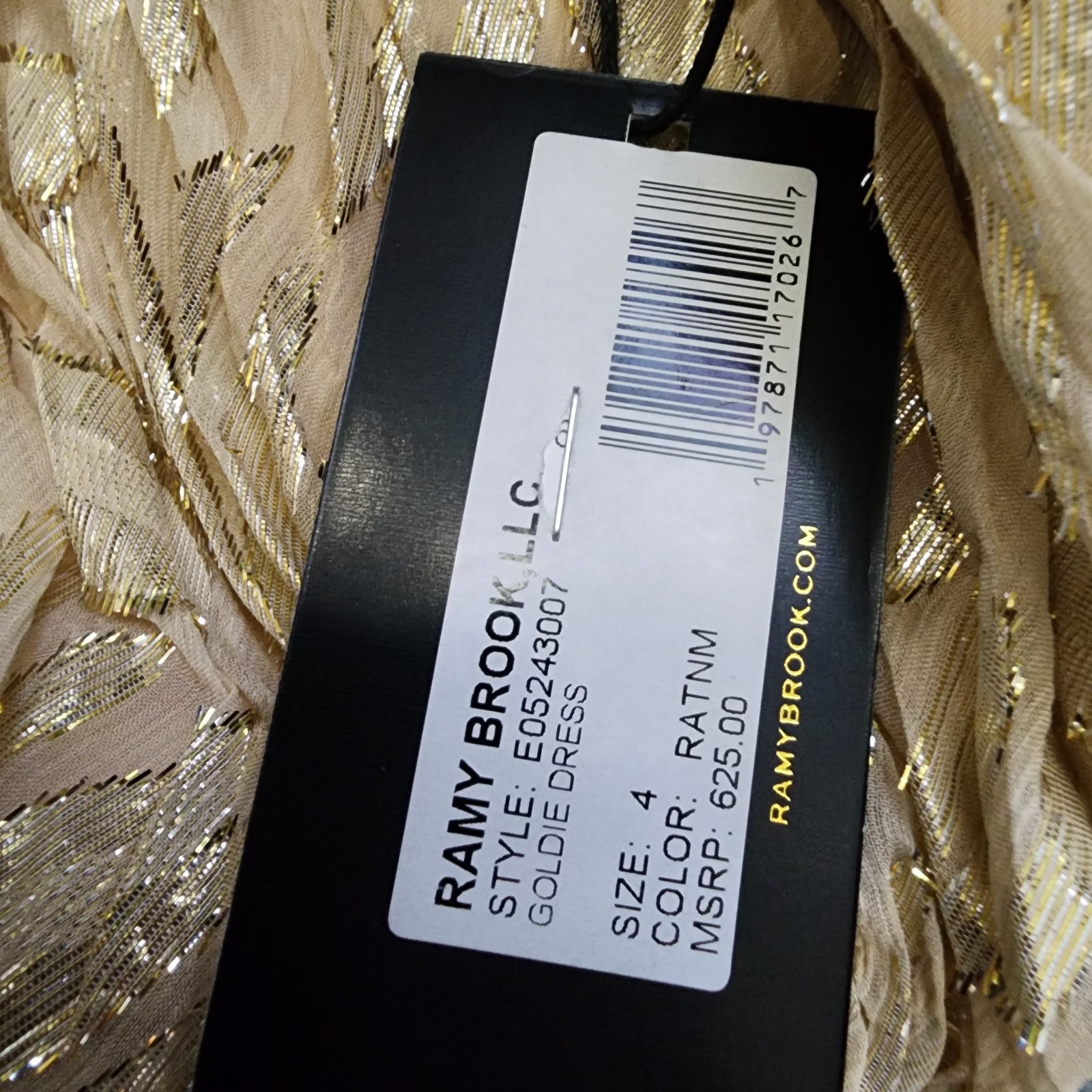 Ramy Brook Goldie Strapless Metallic Silk-Blend Dress Womens 4 Gold Ruffle Front - Picture 6 of 16