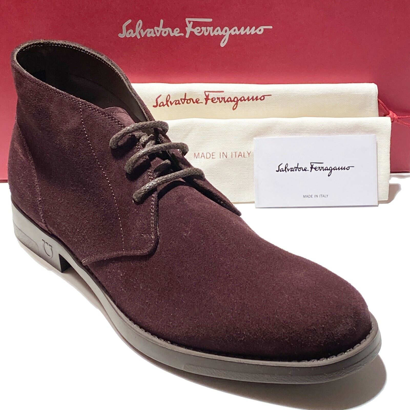 FERRAGAMO Men's 8.5 EE Brown Suede Leather Ankle Chukka FERRAGAMO Men's 8.5 EE Brown Suede Leather Ankle Chukka
