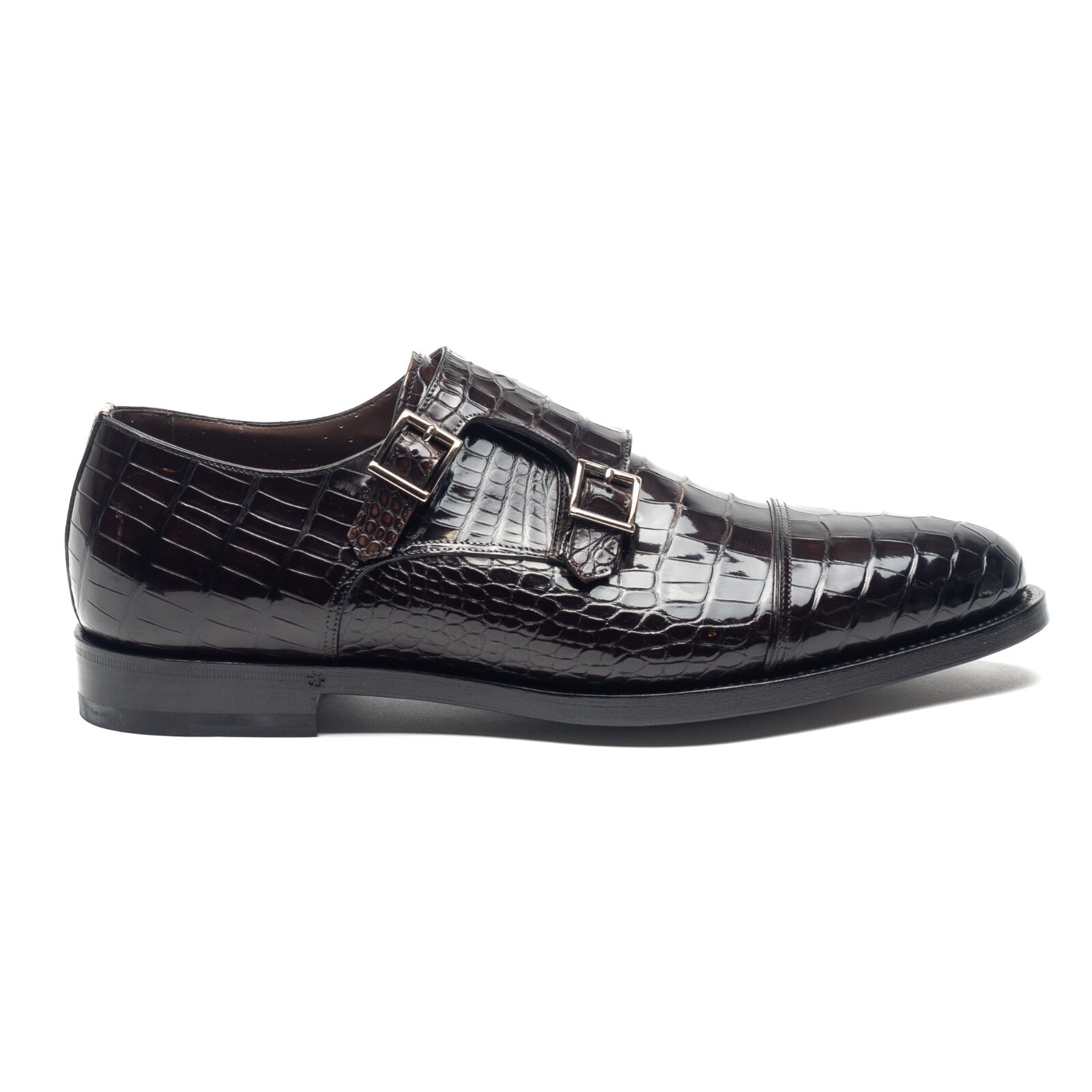 Pre-owned Santoni Double Monk Crocodile Alligator Shoes Uk: 11 Us: 12 Eu: 45 Dark Brown