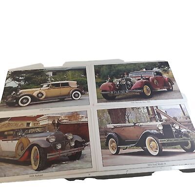 Vintage Whirley Placemats Set of 4 Antique Cars Packard Mercedes Lincoln Ford