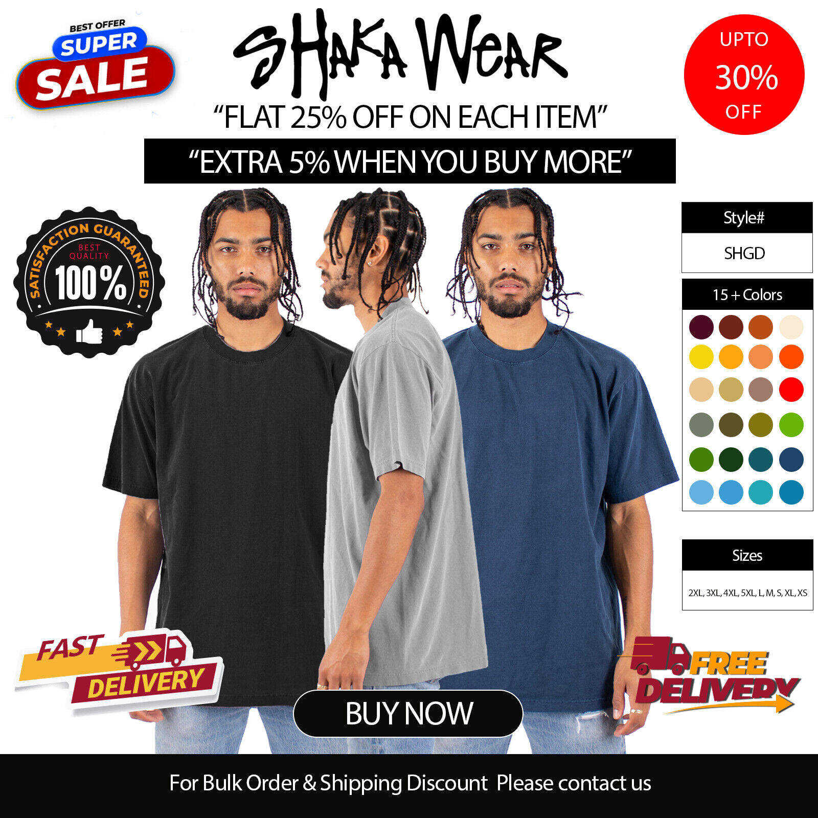 Shaka Wear Mens USA Cotton Short Sleeve Garment-Dyed Crew Shaka Wear Mens USA Cotton Short Sleeve Garment-Dyed Crew