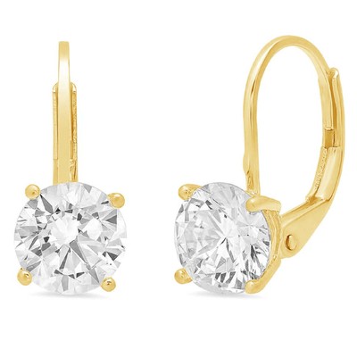 Pre-owned Pucci 4.0ct Round Solitaire Synthetic Moissanite Drop Dangle Earrings 14k Yellow Gold