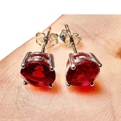 Round Cut Lab-Created Ruby Diamond Women's Fancy Stud 14K In White Gold Plated