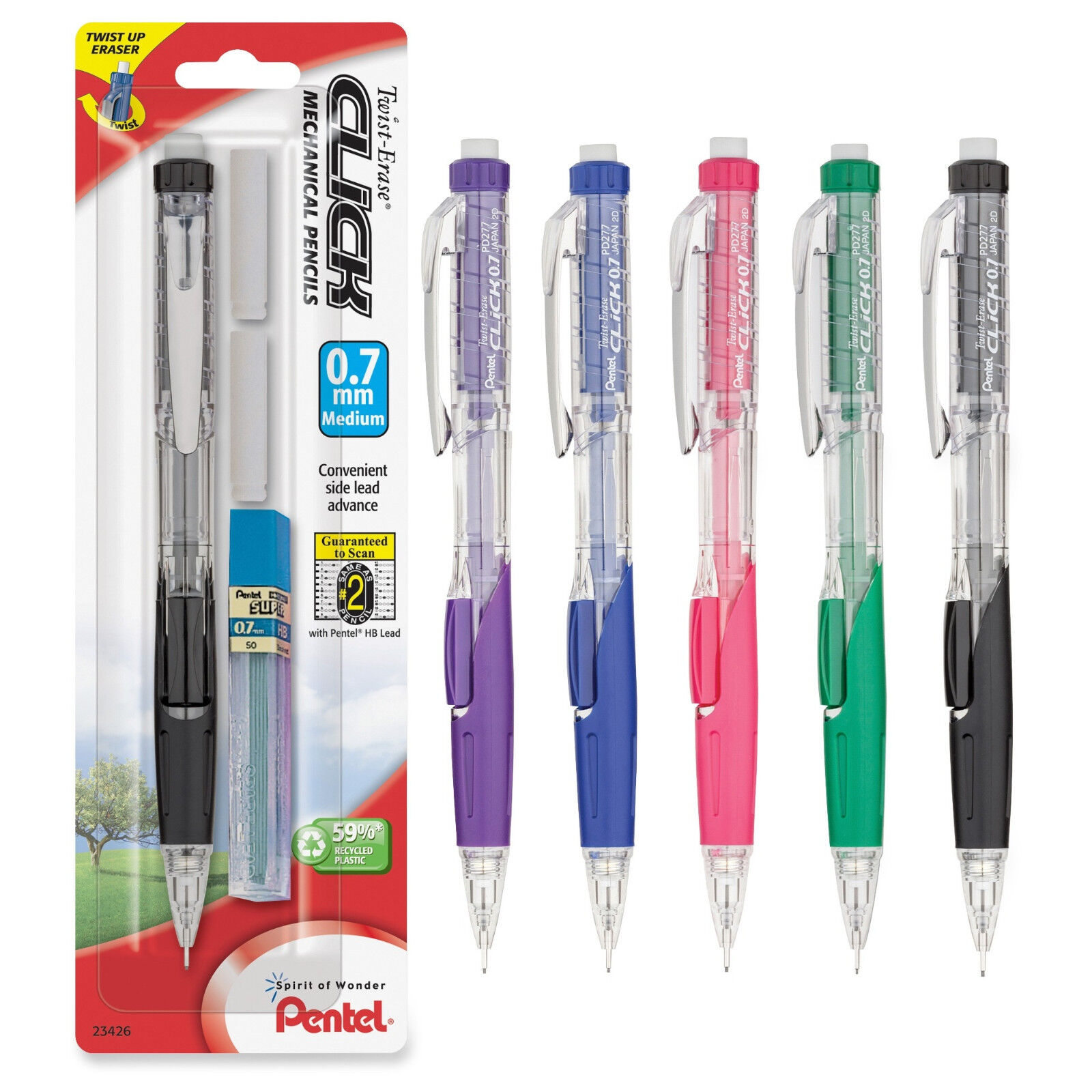 NEW Pentel TwistErase Click Mechanical Pencil 0.7mm, w/ Extra Lead