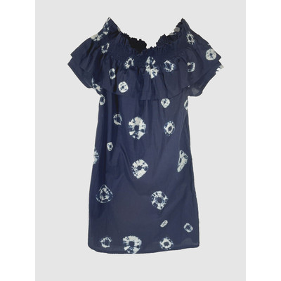 NWT Whit Two Anthropologie Lou Off The Shoulder Navy Blue Tie Dye Dress Sz S