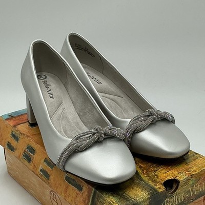Bella Vita Marigold Pump Women's US 10W Silver Square Toe Block Heel Ebay1825