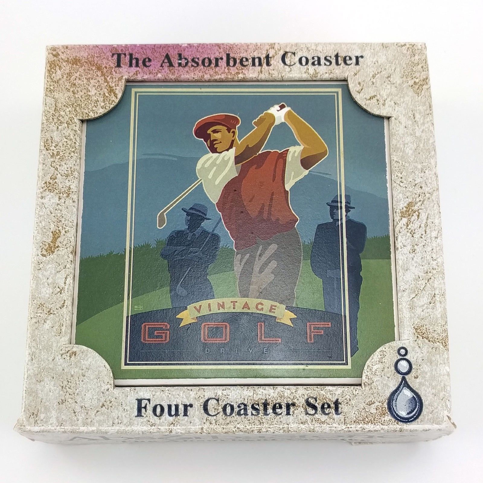 AbsorbaStone Vintage Golf Absorbent Bisque Tile Coasters Set of 4