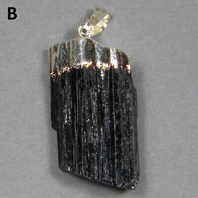 Black Tourmaline Crystal Pendant with Silver Cap and Bail, Your Choice, PND1396