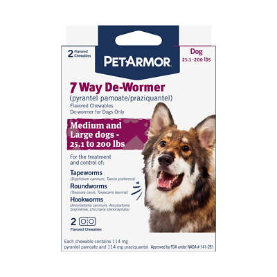 7 Way De-Wormer For Medium & Large Dogs, 25.1-200lbs, 2 CT Chewable Tablets