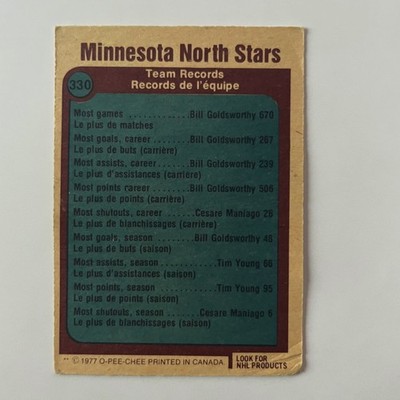 1977 O-Pee-Chee Hockey #330 Minnesota North Stars