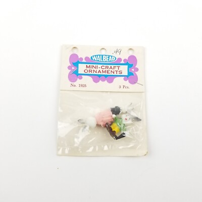 Vintage Walbead Rabbit Family Mini Craft Ornament No1925 3pcs