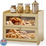 JANSNIMEN Double Layer Bread Box for Kitchen Countertop, Large Breadbox Bread with Windows, Wooden Farmhouse Bread Holder (Natural Bamboo)
