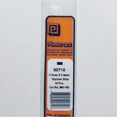 Plastruct 90710 Styrene Rectangle Strip 0.010''x 0.020''x 10'' (10)