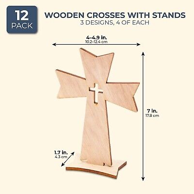 12x Easter Wood Standing Cross for Holiday Decoration, Light Brown, 7 Inches